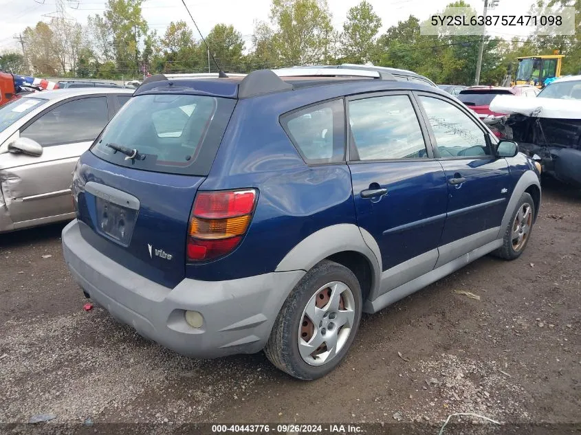 2005 Pontiac Vibe VIN: 5Y2SL63875Z471098 Lot: 40443776