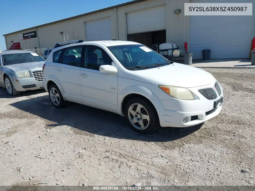 2005 Pontiac Vibe VIN: 5Y2SL638X5Z450987 Lot: 40539184