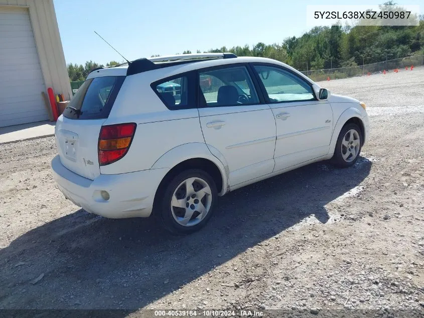 2005 Pontiac Vibe VIN: 5Y2SL638X5Z450987 Lot: 40539184