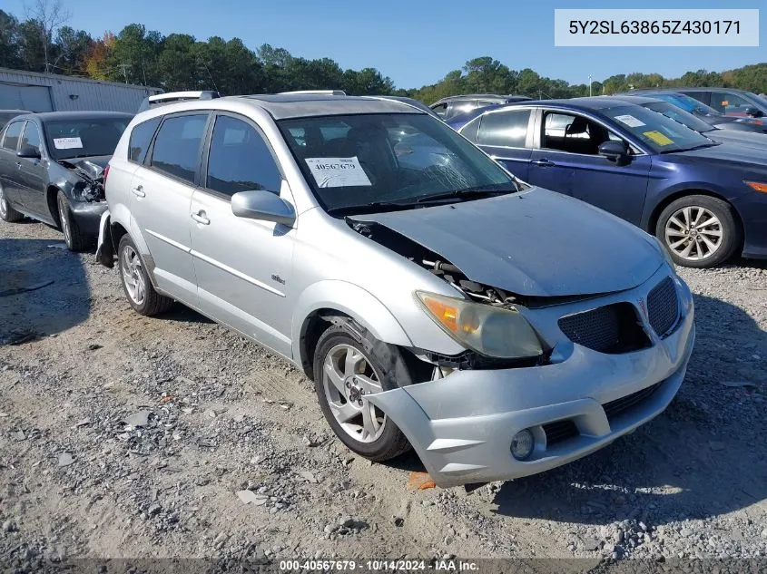 2005 Pontiac Vibe VIN: 5Y2SL63865Z430171 Lot: 40567679