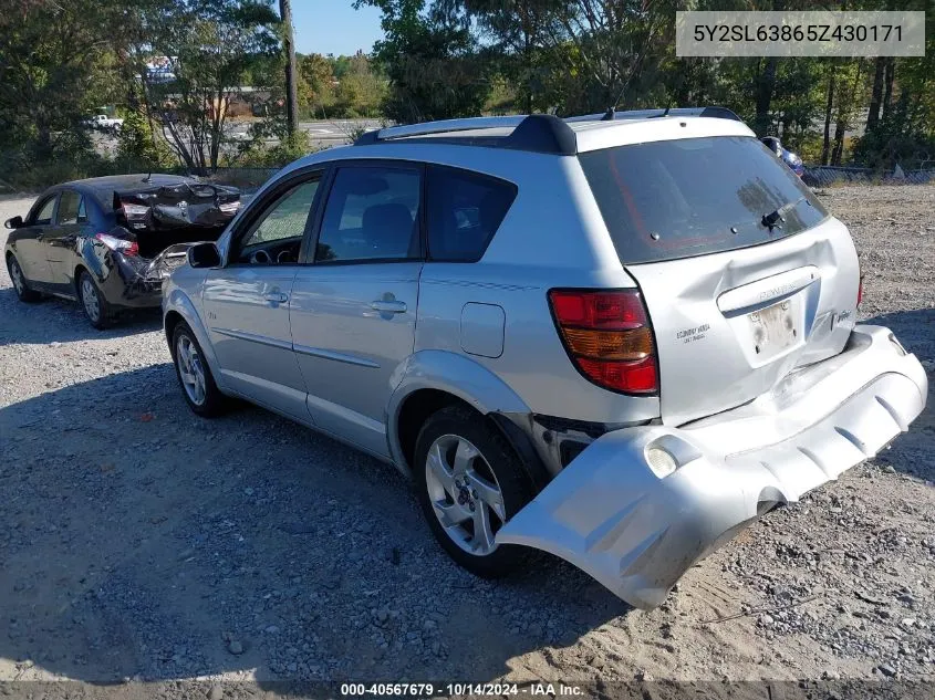 2005 Pontiac Vibe VIN: 5Y2SL63865Z430171 Lot: 40567679