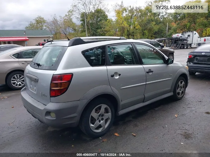 2005 Pontiac Vibe VIN: 5Y2SL63885Z443116 Lot: 40600477