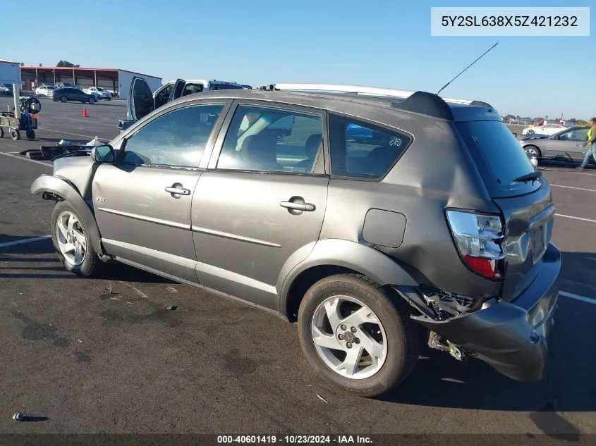 2005 Pontiac Vibe VIN: 5Y2SL638X5Z421232 Lot: 40601419