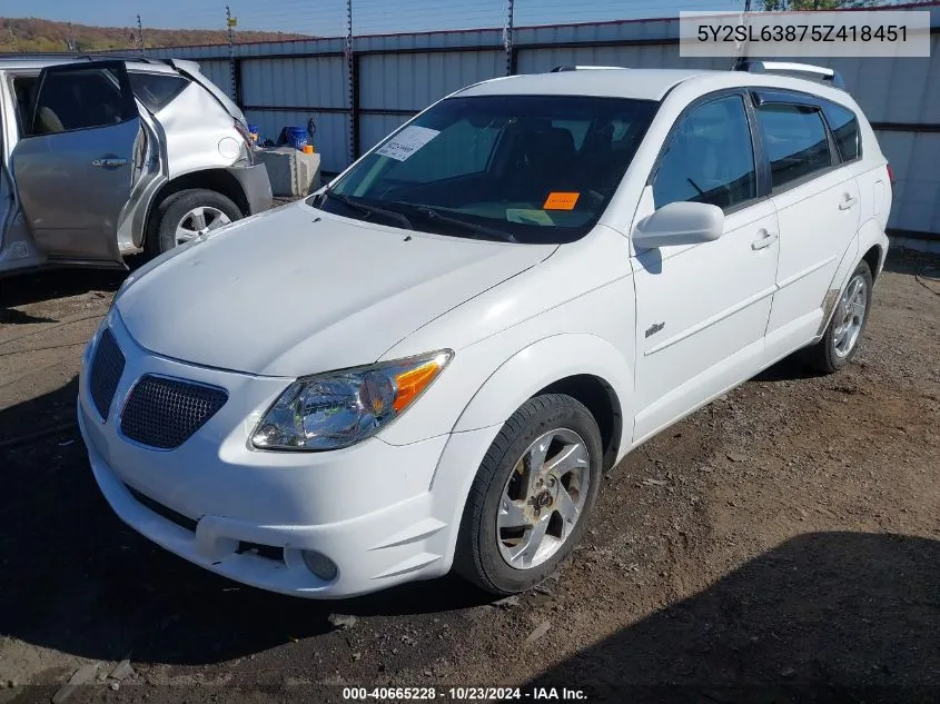 2005 Pontiac Vibe VIN: 5Y2SL63875Z418451 Lot: 40665228