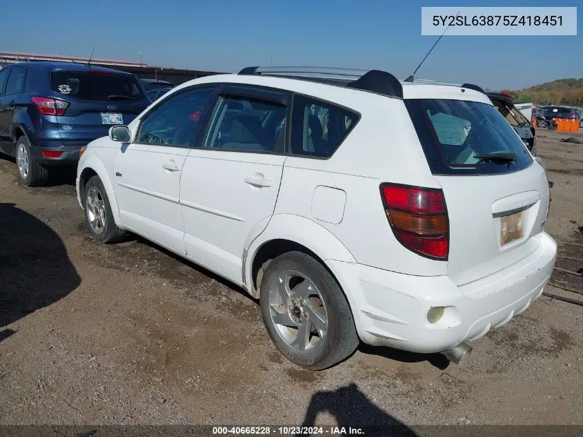 2005 Pontiac Vibe VIN: 5Y2SL63875Z418451 Lot: 40665228