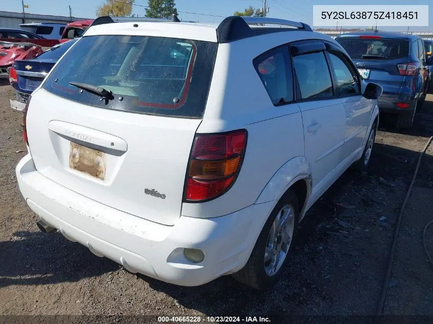 2005 Pontiac Vibe VIN: 5Y2SL63875Z418451 Lot: 40665228