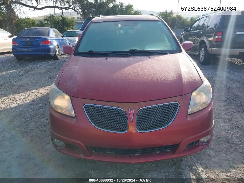 2005 Pontiac Vibe VIN: 5Y2SL63875Z400984 Lot: 40699932