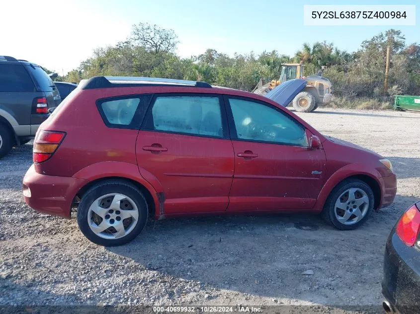 2005 Pontiac Vibe VIN: 5Y2SL63875Z400984 Lot: 40699932