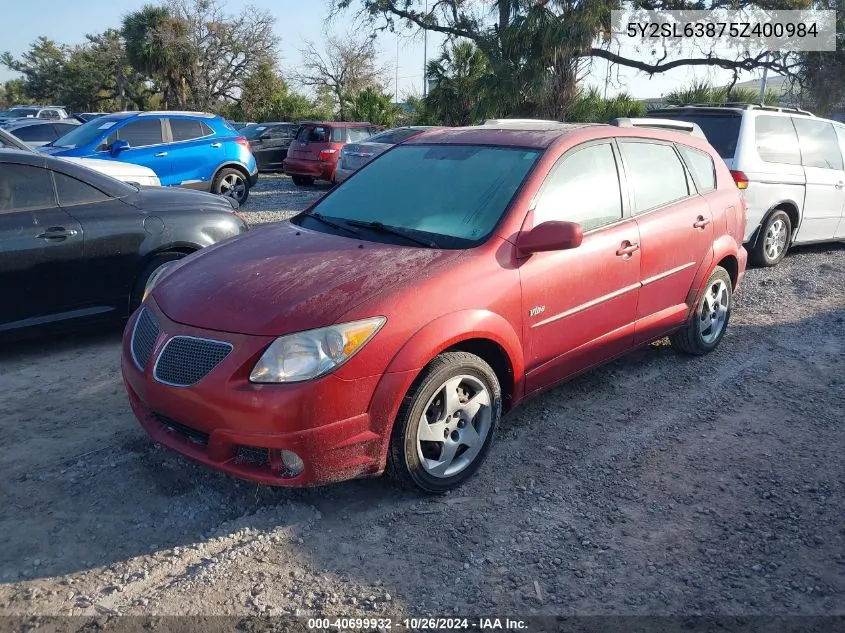 2005 Pontiac Vibe VIN: 5Y2SL63875Z400984 Lot: 40699932