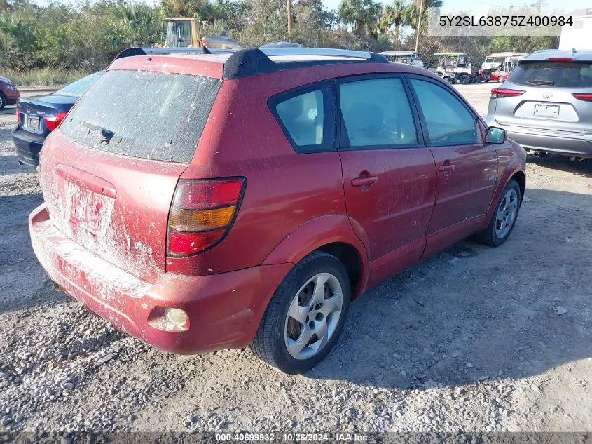 2005 Pontiac Vibe VIN: 5Y2SL63875Z400984 Lot: 40699932