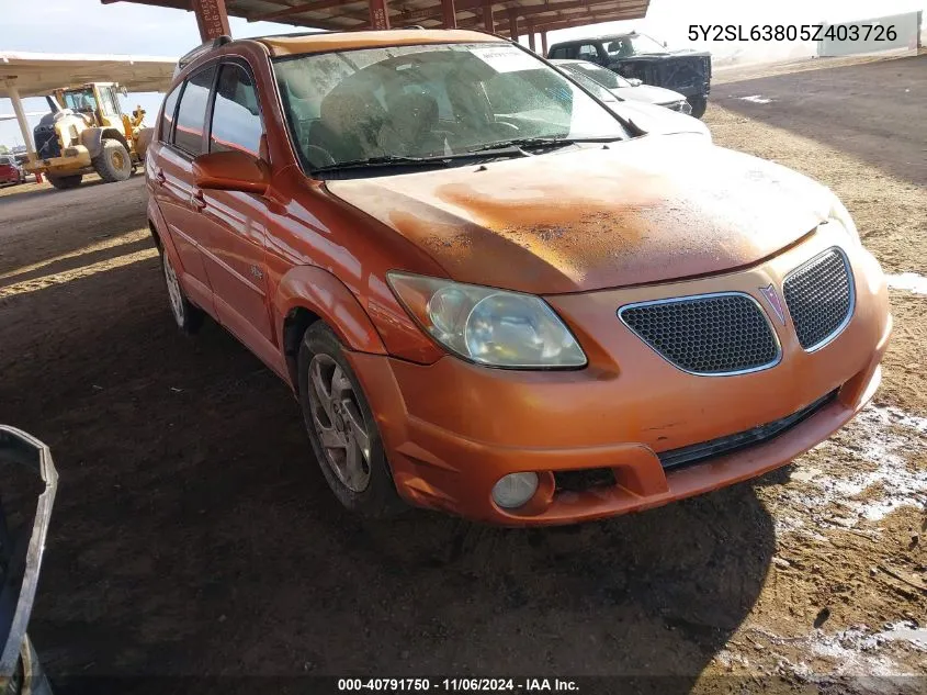 2005 Pontiac Vibe VIN: 5Y2SL63805Z403726 Lot: 40791750