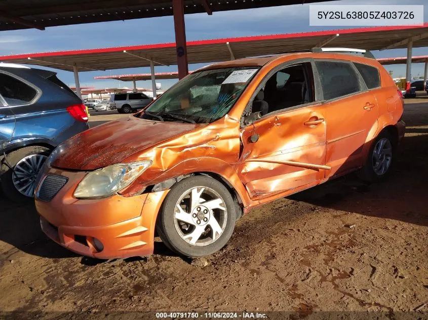 2005 Pontiac Vibe VIN: 5Y2SL63805Z403726 Lot: 40791750