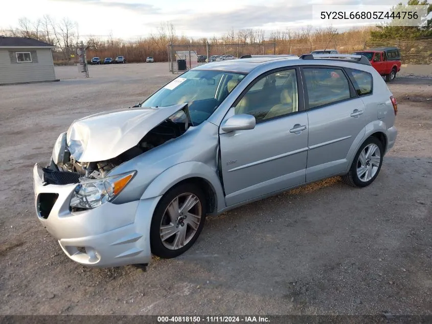 2005 Pontiac Vibe VIN: 5Y2SL66805Z444756 Lot: 40818150