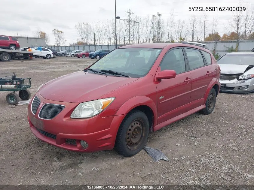 2006 Pontiac Vibe VIN: 5Y2SL65816Z400039 Lot: 12136805