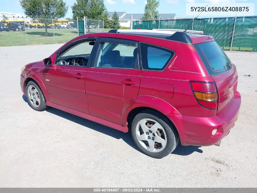 2006 Pontiac Vibe VIN: 5Y2SL65806Z408875 Lot: 40194407