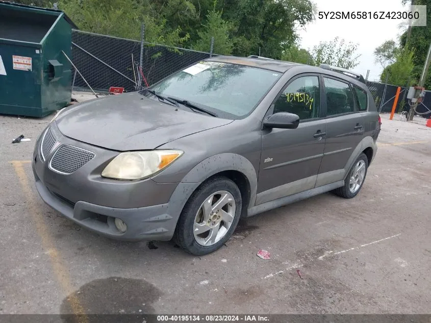 2006 Pontiac Vibe VIN: 5Y2SM65816Z423060 Lot: 40195134