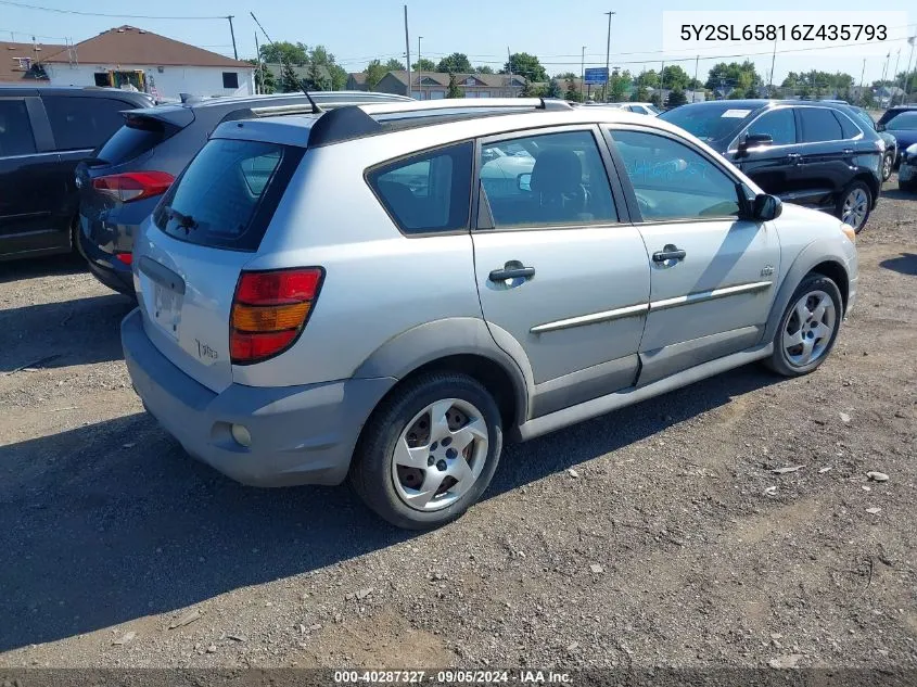 2006 Pontiac Vibe VIN: 5Y2SL65816Z435793 Lot: 40287327