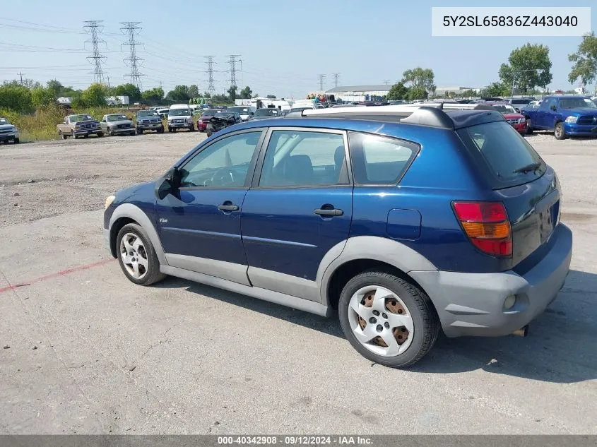 2006 Pontiac Vibe VIN: 5Y2SL65836Z443040 Lot: 40342908