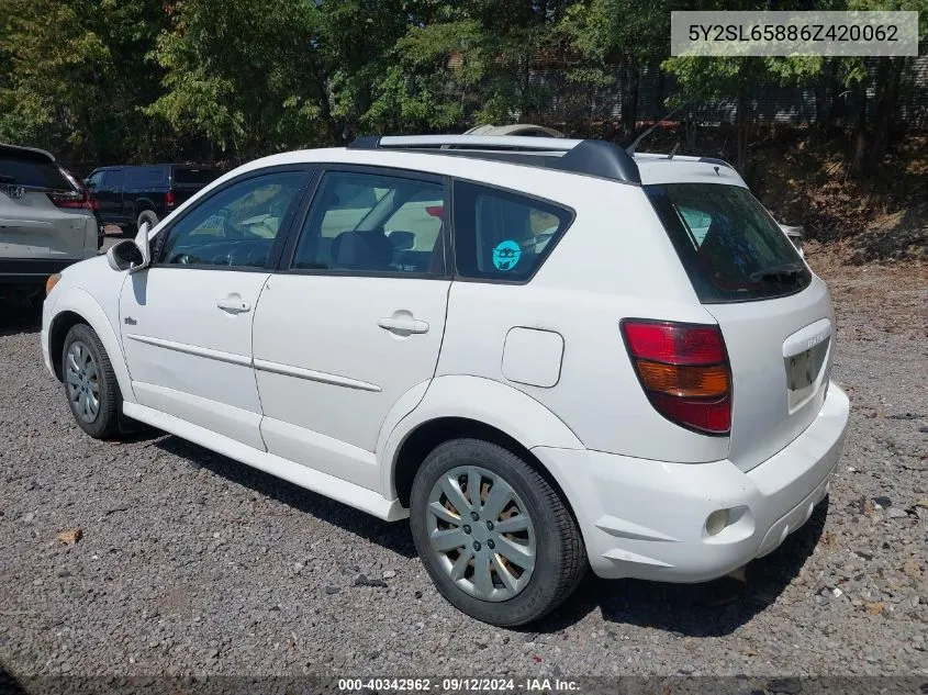 2006 Pontiac Vibe VIN: 5Y2SL65886Z420062 Lot: 40342962