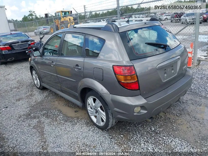 2006 Pontiac Vibe VIN: 5Y2SL65806Z450365 Lot: 40384004