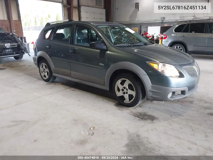 2006 Pontiac Vibe VIN: 5Y2SL67816Z451134 Lot: 40474918