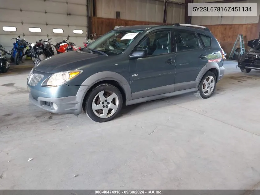 2006 Pontiac Vibe VIN: 5Y2SL67816Z451134 Lot: 40474918