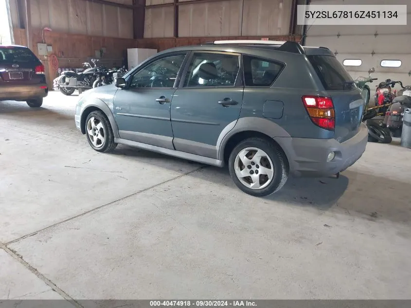 2006 Pontiac Vibe VIN: 5Y2SL67816Z451134 Lot: 40474918