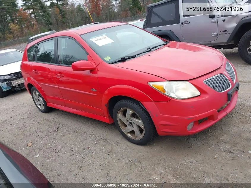 2006 Pontiac Vibe VIN: 5Y2SL65876Z431926 Lot: 40686098