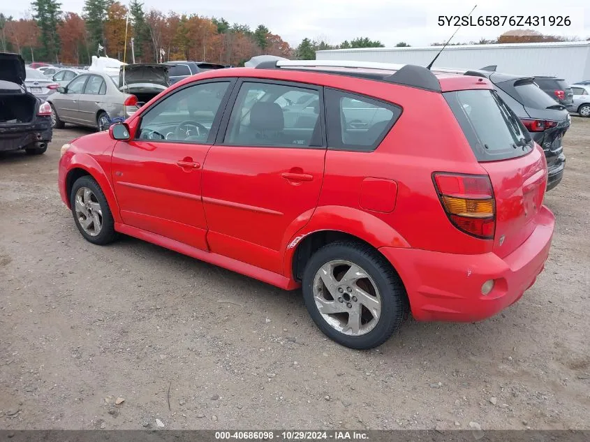 2006 Pontiac Vibe VIN: 5Y2SL65876Z431926 Lot: 40686098