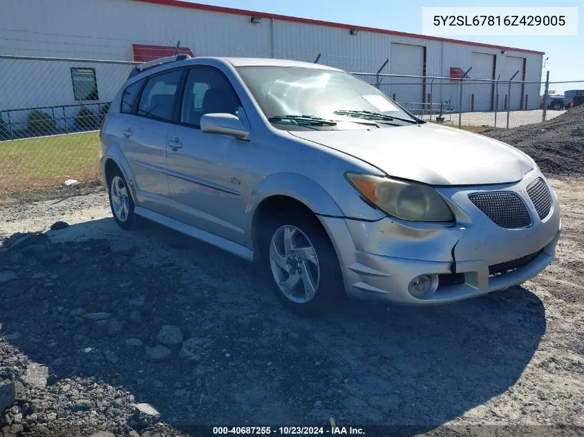 2006 Pontiac Vibe VIN: 5Y2SL67816Z429005 Lot: 40687255