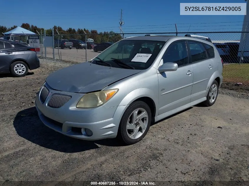 2006 Pontiac Vibe VIN: 5Y2SL67816Z429005 Lot: 40687255