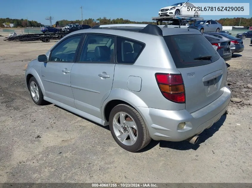 2006 Pontiac Vibe VIN: 5Y2SL67816Z429005 Lot: 40687255