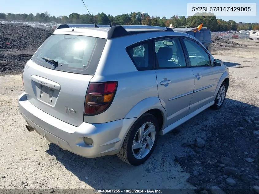 2006 Pontiac Vibe VIN: 5Y2SL67816Z429005 Lot: 40687255