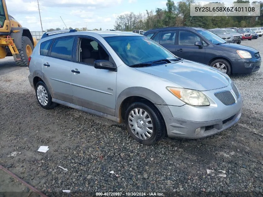 2006 Pontiac Vibe VIN: 5Y2SL658X6Z401108 Lot: 40720997