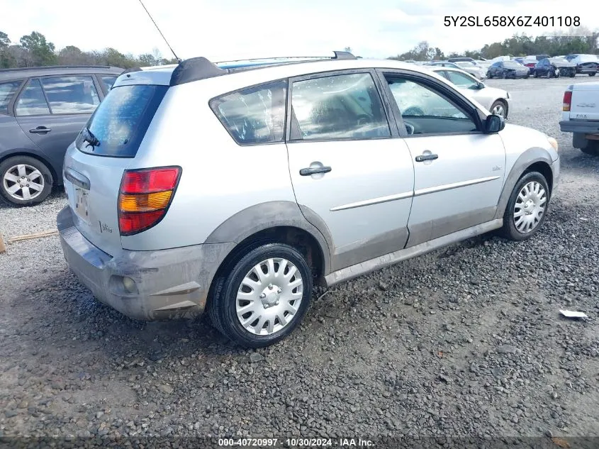 2006 Pontiac Vibe VIN: 5Y2SL658X6Z401108 Lot: 40720997