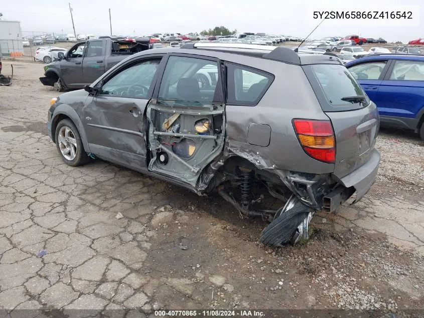 2006 Pontiac Vibe VIN: 5Y2SM65866Z416542 Lot: 40770865