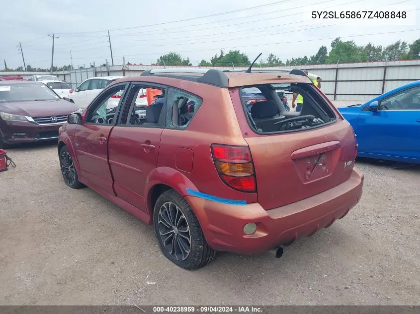 2007 Pontiac Vibe VIN: 5Y2SL65867Z408848 Lot: 40238959