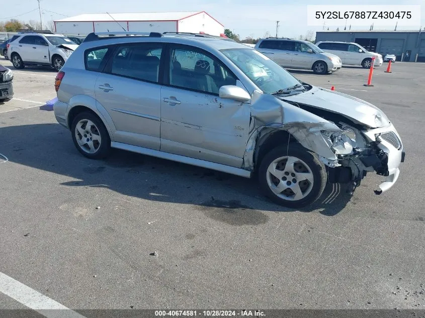 2007 Pontiac Vibe VIN: 5Y2SL67887Z430475 Lot: 40674581