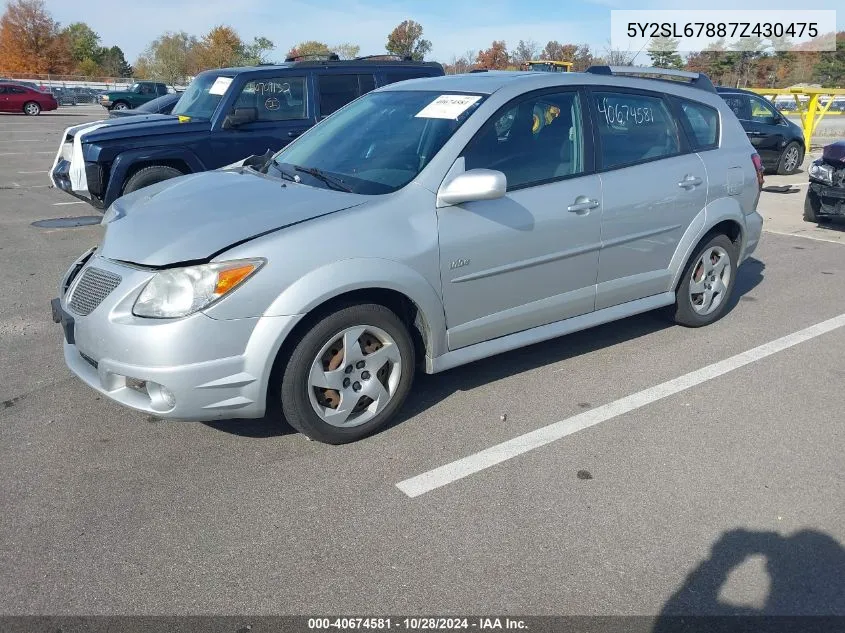 2007 Pontiac Vibe VIN: 5Y2SL67887Z430475 Lot: 40674581