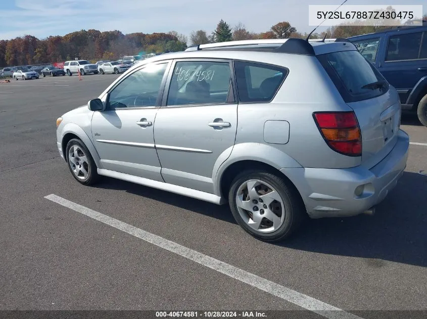 2007 Pontiac Vibe VIN: 5Y2SL67887Z430475 Lot: 40674581