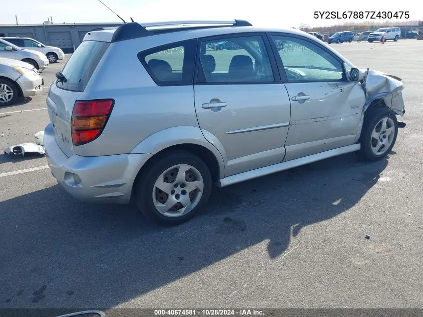 2007 Pontiac Vibe VIN: 5Y2SL67887Z430475 Lot: 40674581