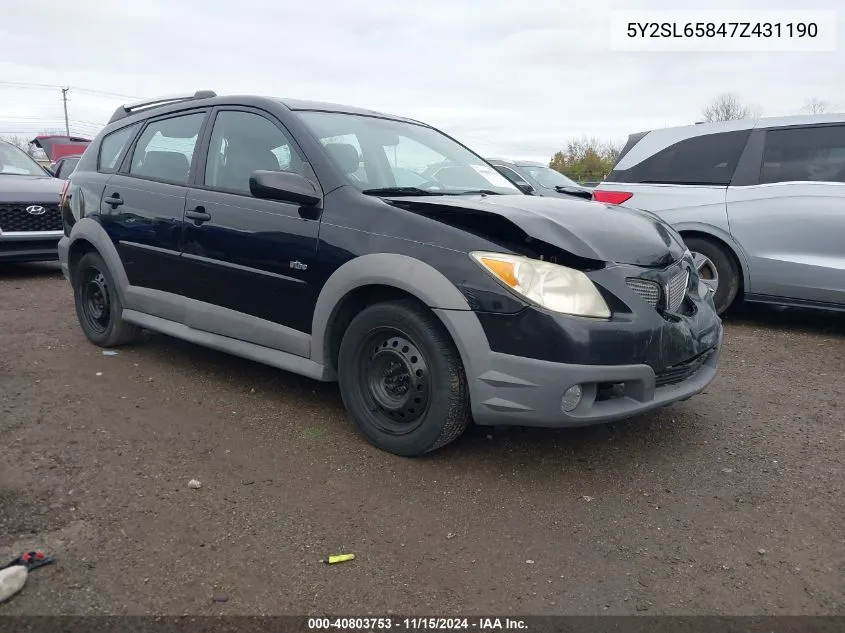 2007 Pontiac Vibe VIN: 5Y2SL65847Z431190 Lot: 40803753