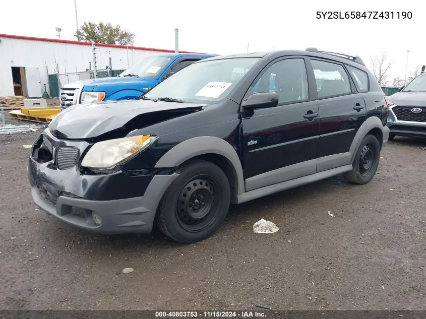 2007 Pontiac Vibe VIN: 5Y2SL65847Z431190 Lot: 40803753