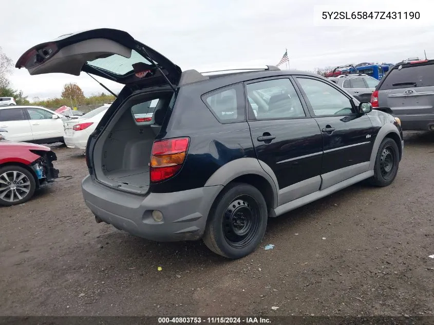 2007 Pontiac Vibe VIN: 5Y2SL65847Z431190 Lot: 40803753