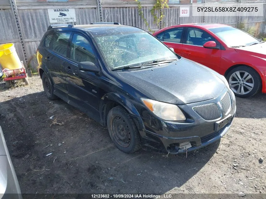 2008 Pontiac Vibe VIN: 5Y2SL658X8Z409275 Lot: 12123602