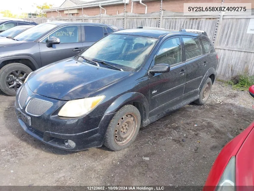 2008 Pontiac Vibe VIN: 5Y2SL658X8Z409275 Lot: 12123602