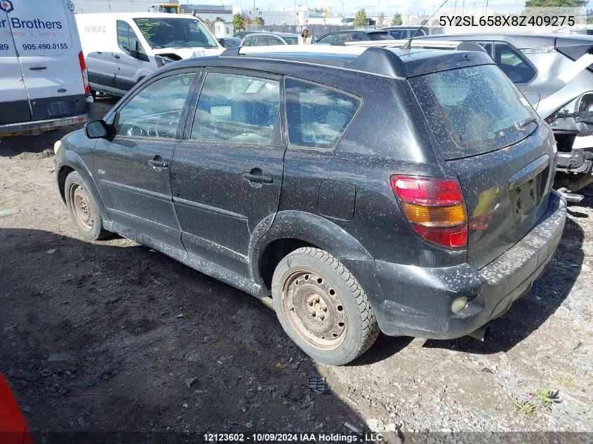 2008 Pontiac Vibe VIN: 5Y2SL658X8Z409275 Lot: 12123602