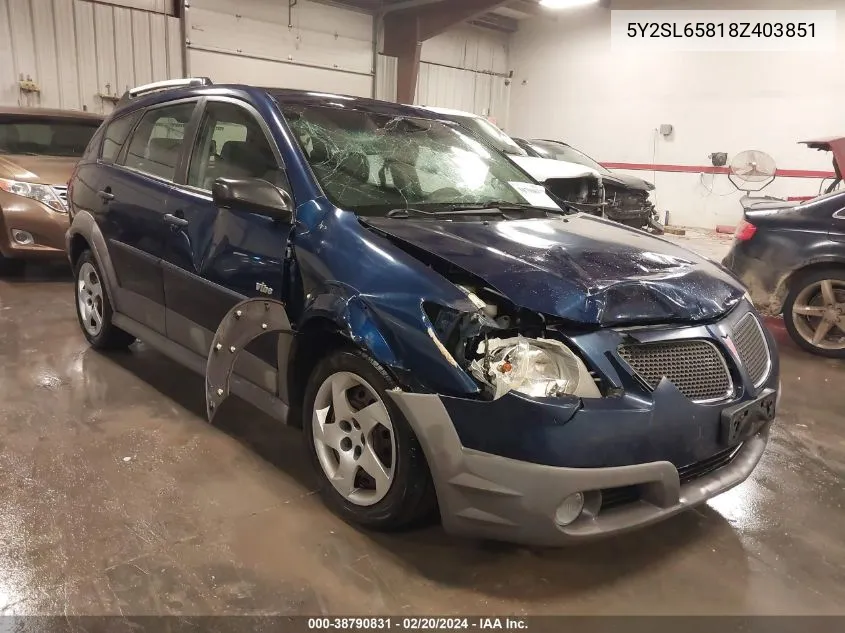 2008 Pontiac Vibe VIN: 5Y2SL65818Z403851 Lot: 38790831