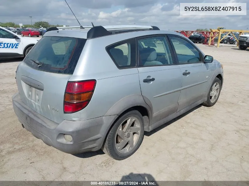 2008 Pontiac Vibe VIN: 5Y2SL658X8Z407915 Lot: 40185233