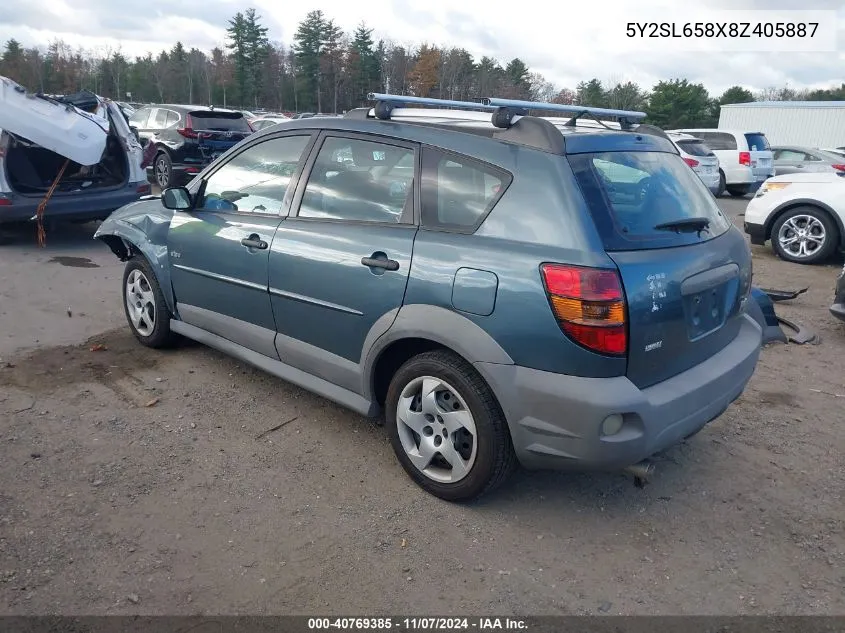 2008 Pontiac Vibe VIN: 5Y2SL658X8Z405887 Lot: 40769385